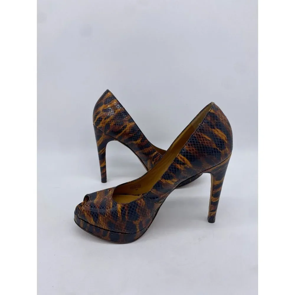 Kors By Michael Kors Shoes Womens 9M Brown Tiger Snake Print Peep Toe Pumps Heel - Picture 6 of 13